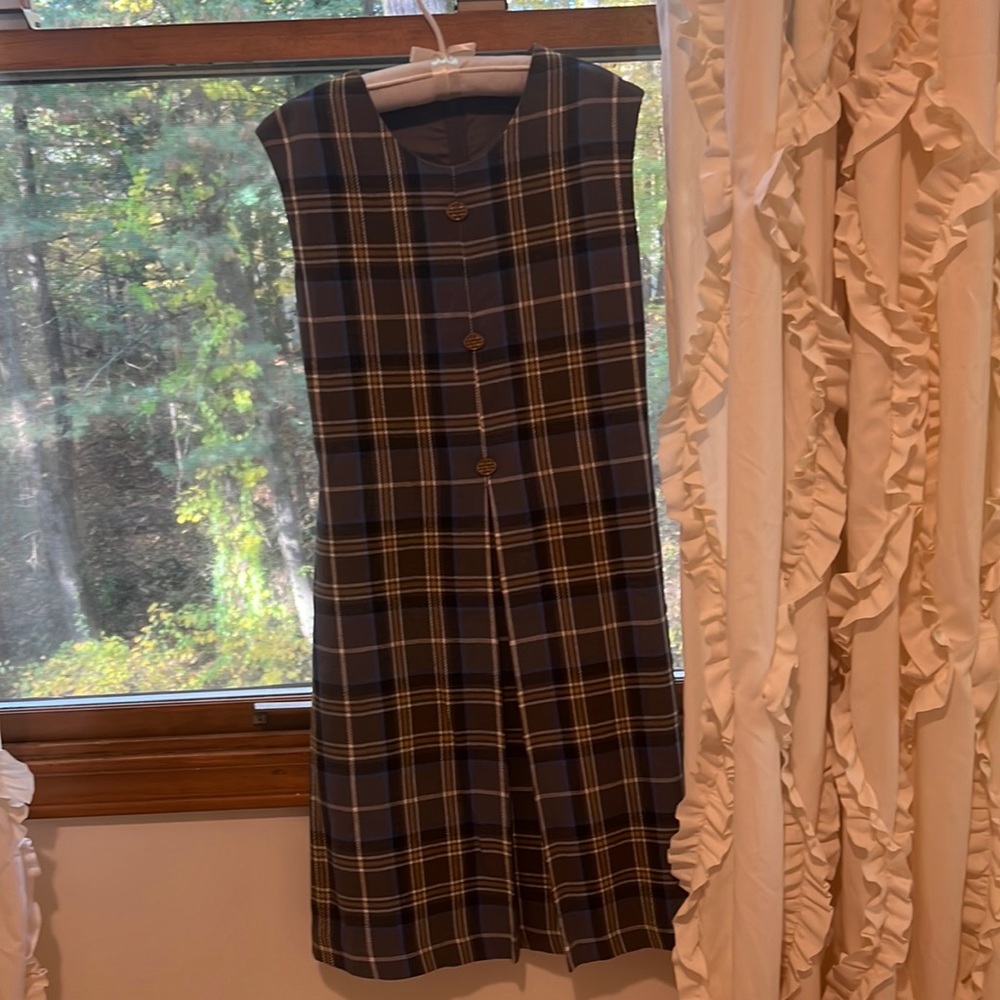 Darling Girl’s Plaid Jumper with Gold Buttons, Made in England